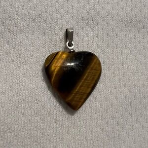 Heart-Shaped Tiger's Eye Stone Pendant EUC